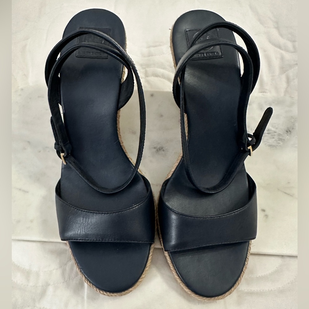 Tory Burch Landon Wedge Espadrille in navy New - ankle strap leather size 8.5 - Picture 3 of 9